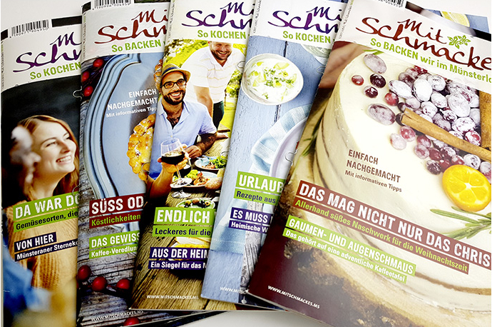 Magazin "Mit Schmackes", bisher erschienen: 3x "Kochen", 2x "Backen"