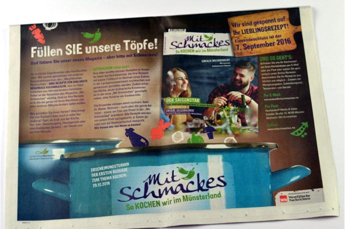"Mit Schmackes" Anzeige zum Rezeptaufruf in der Tageszeitung